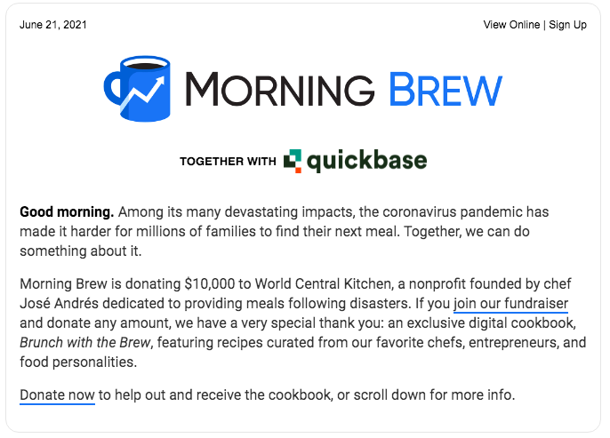 morning brew example - Fundraising Ideas