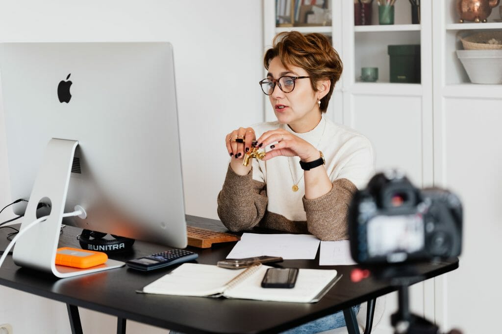photo of a woman preparing for a webinar